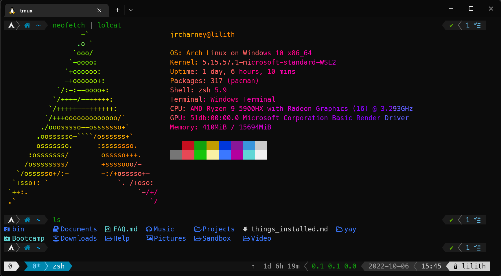 terminal with ArchWSL running