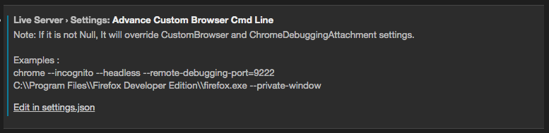 Edit settings in json - Live Server