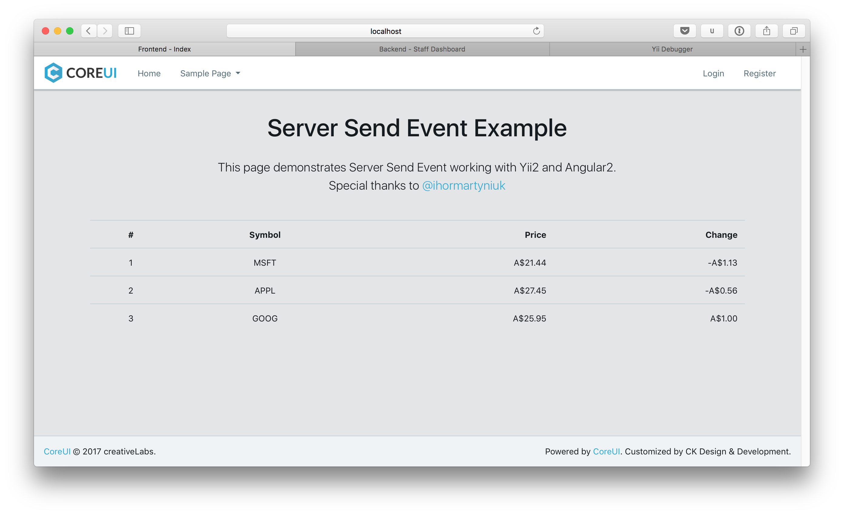 Frontend - Server Send Event Sample Page