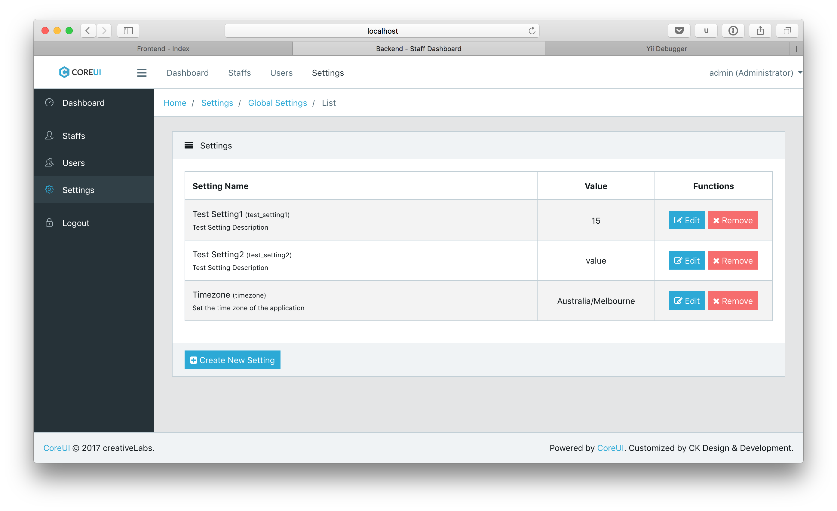 Backend - Setting