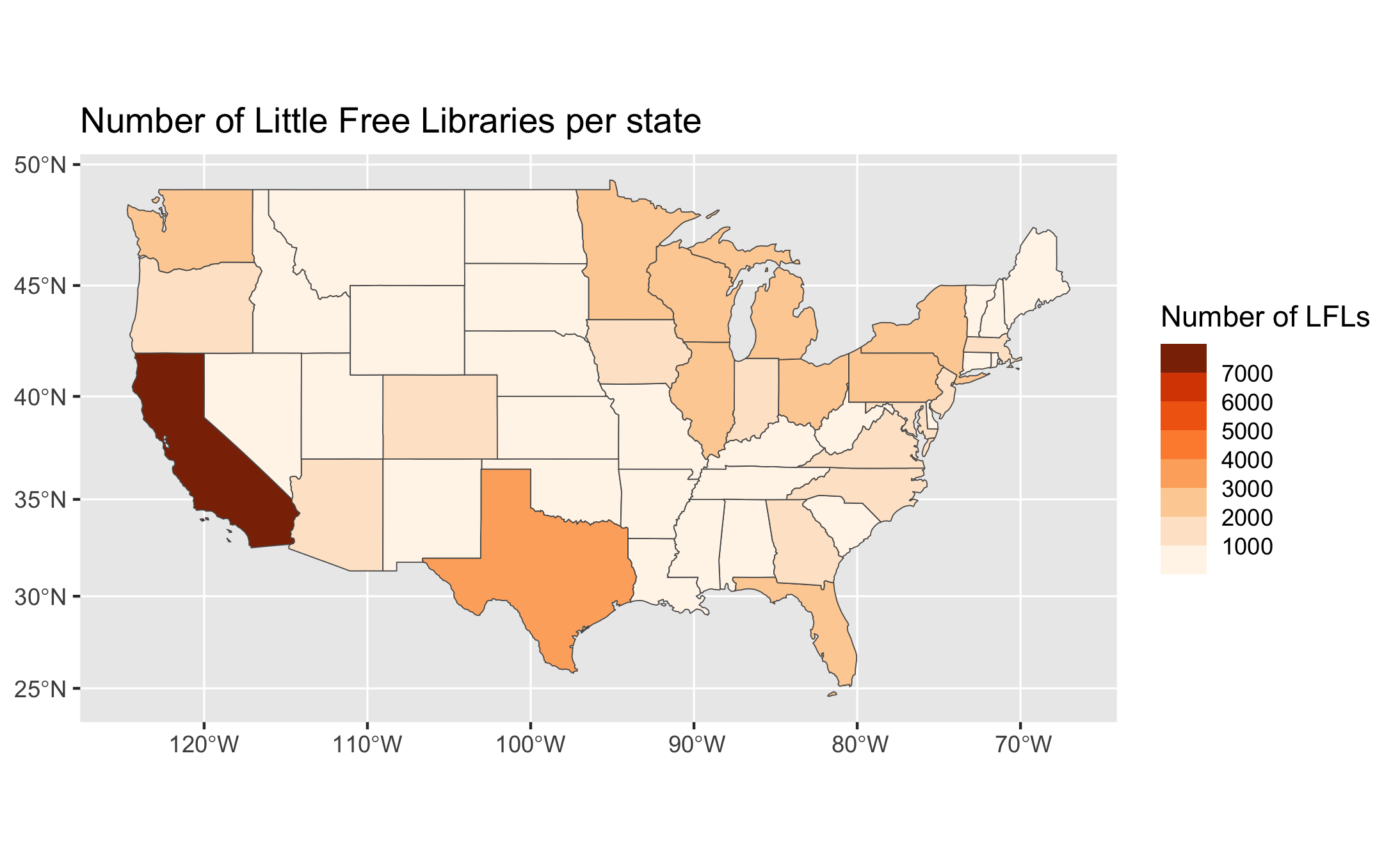 Choropleth map based on absolute counts of LFLs