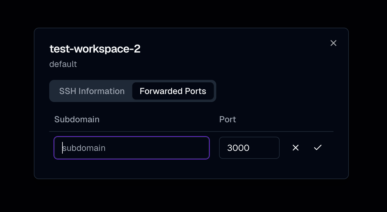 Workspace information dialog when adding a new port