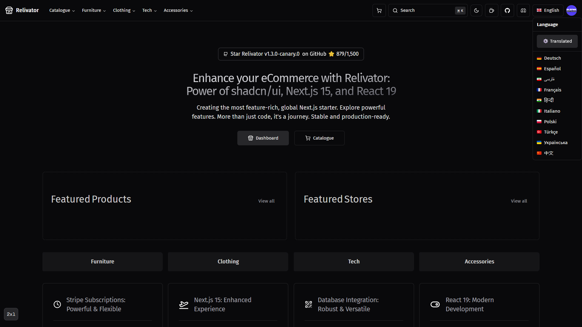 Screenshot showing the main page of the Relivator project