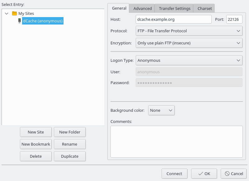 Configuring FileZilla for anonymous FTP