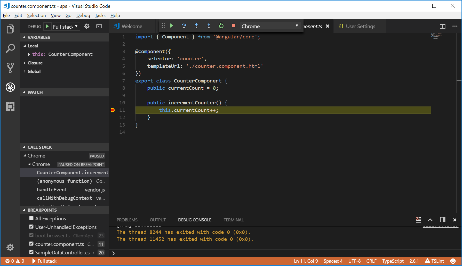 Typescript breakpoint