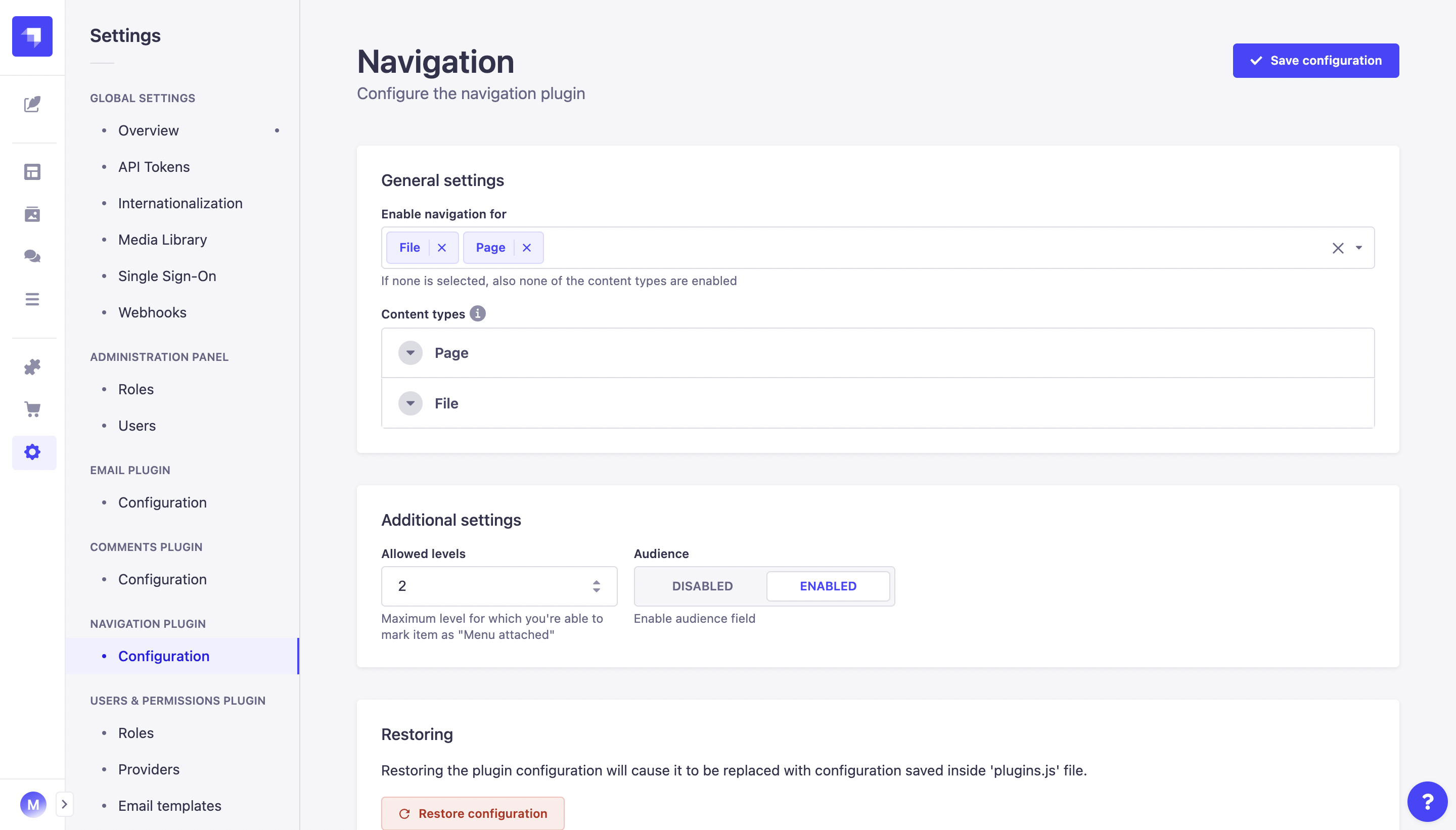 Plugin configuration