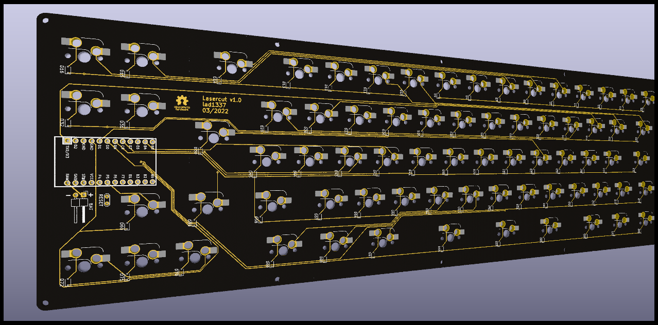 3D render of PCB backside