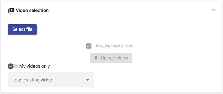 Vigenair UI: Upload or select a video