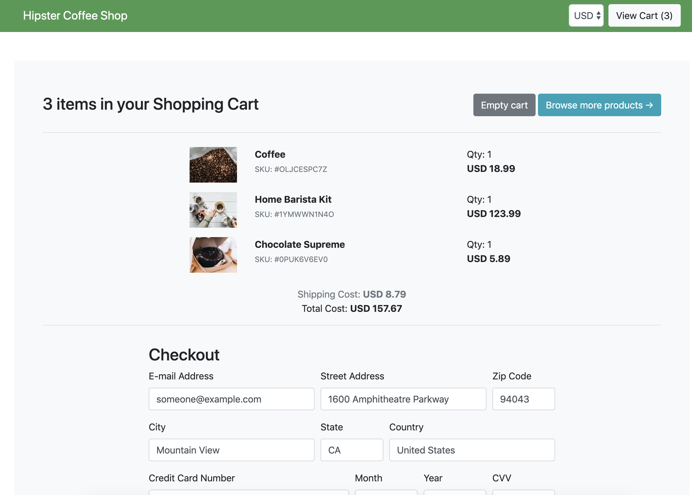 Screenshot of checkout screen