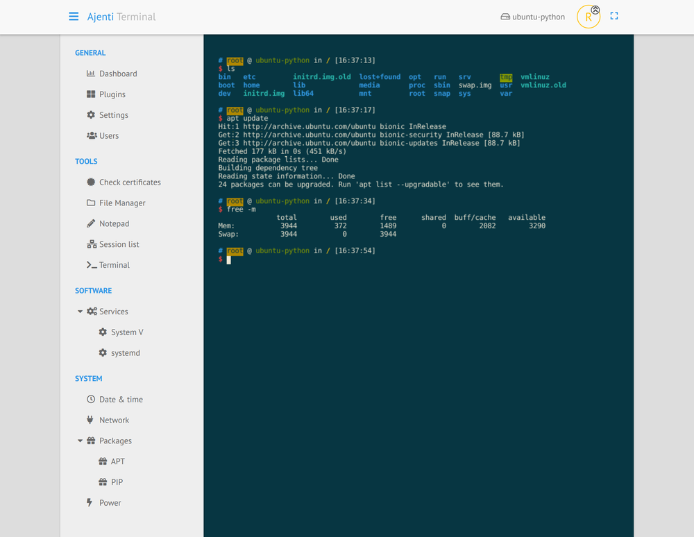 Screenshot Ajenti Terminal