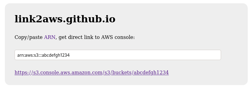 Screenshot of link2aws.github.io