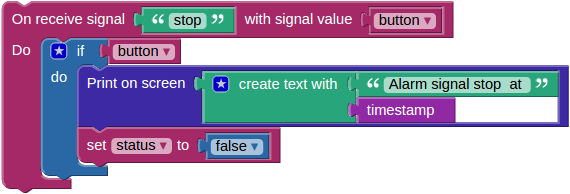 Program blocks stop      for Alarm