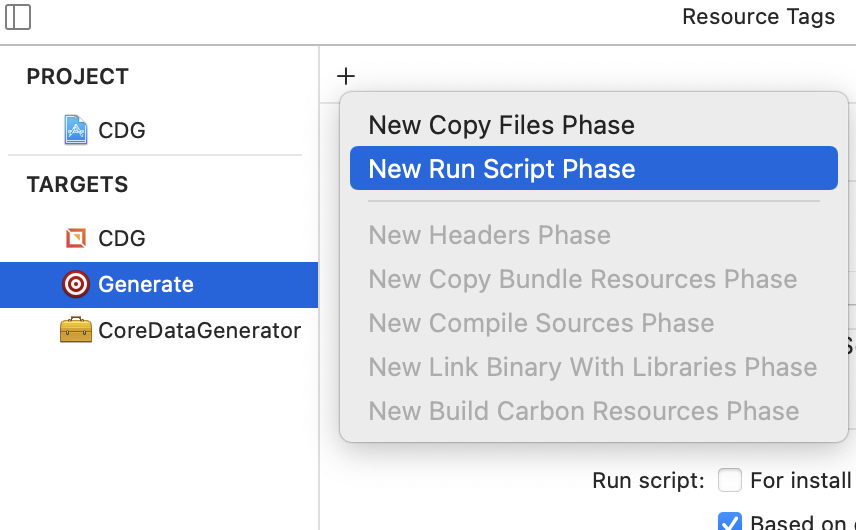 New Run Script Phase