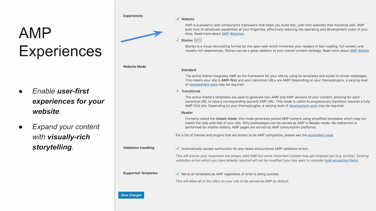 Create great web experiences via AMP-powered websites or visually rich, engaging stories.