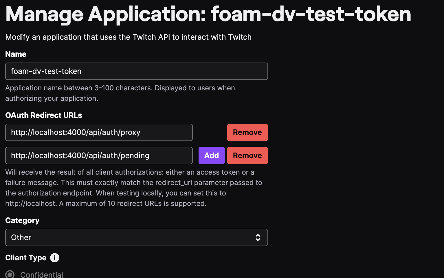 Twitch app settings