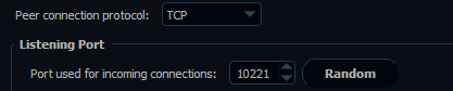 Select TCP as your peer connection method, and type in the port you noted down.