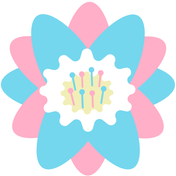 flower with pastel blue, pastel pink transgender pride flag coloured petals and filaments on white center