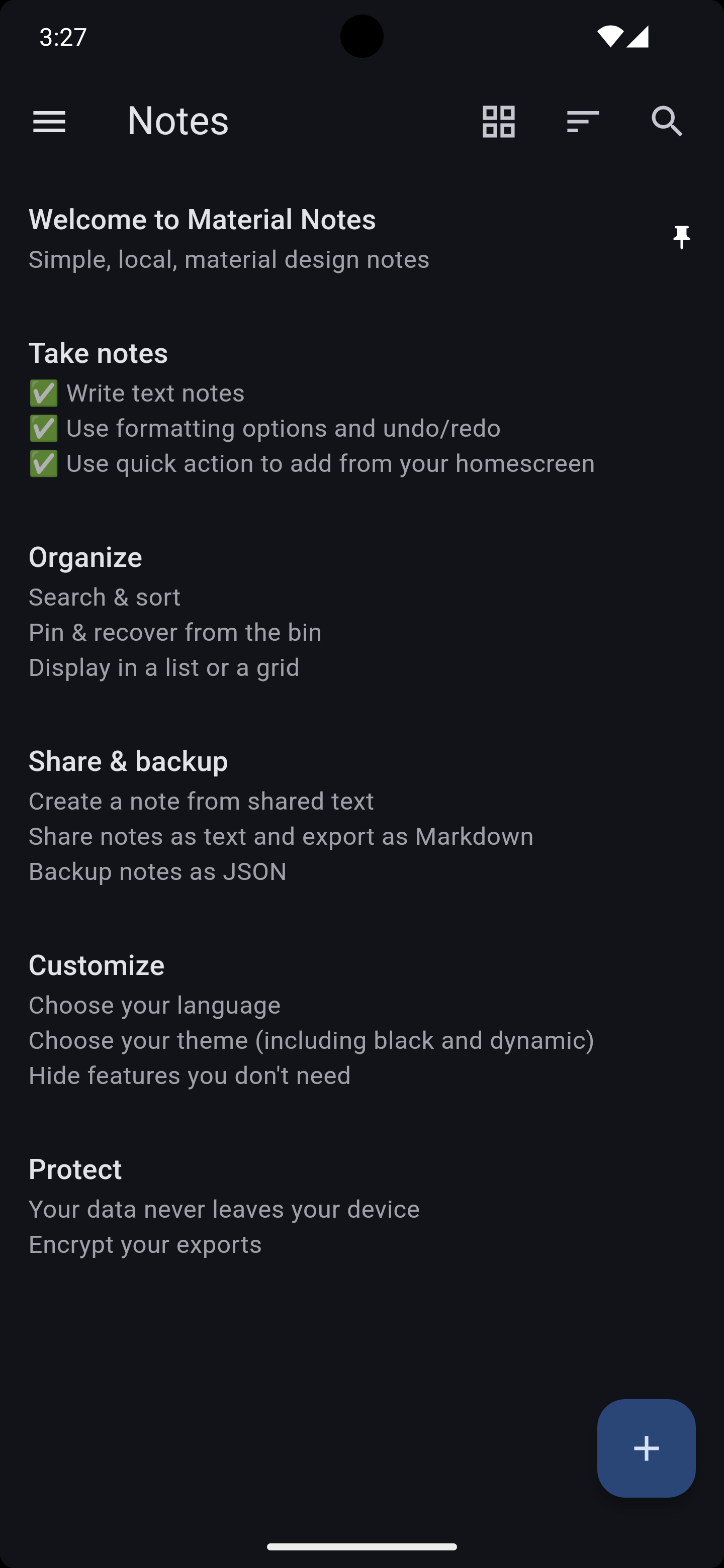 Screenshot of the notes list