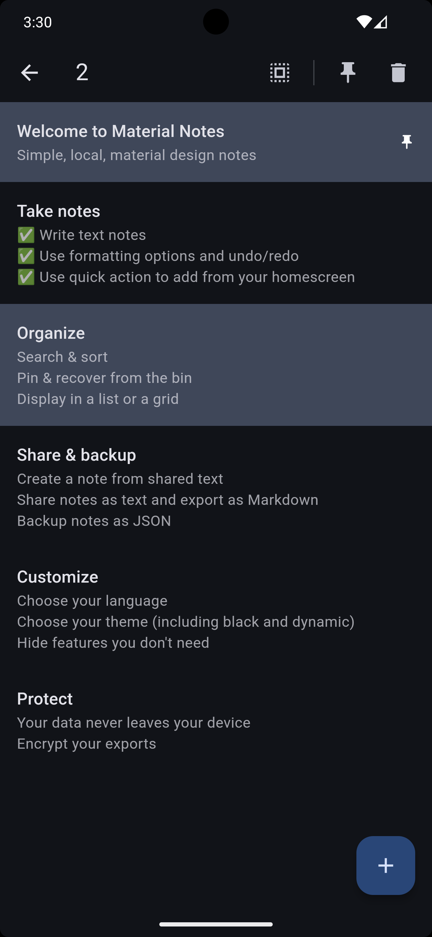 Screenshot of the settings