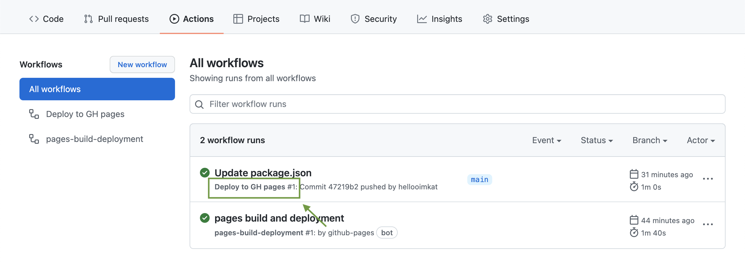 GH Actions workflow runs