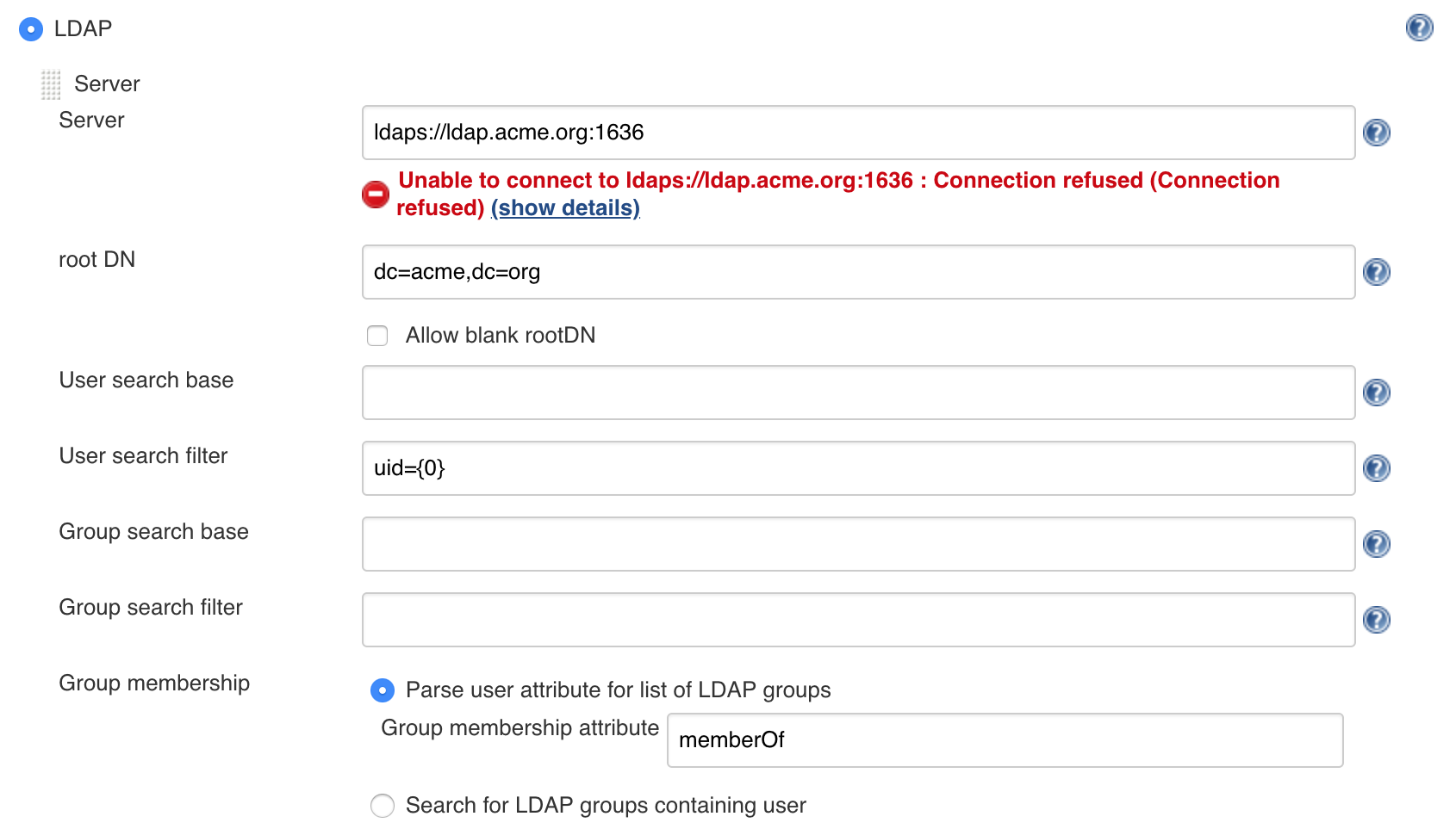 configuration form