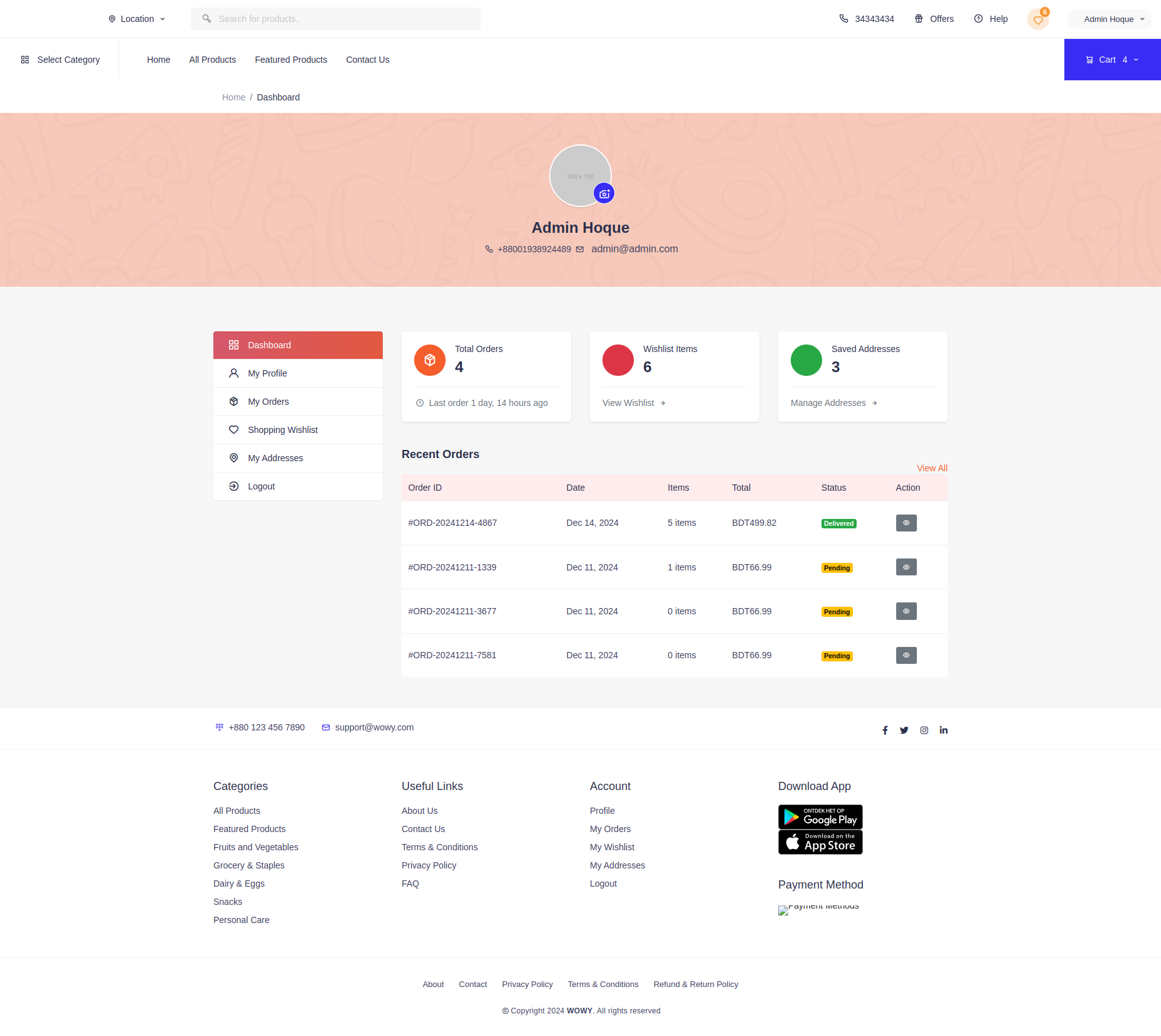 User dashboard