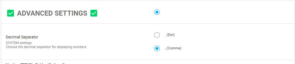 User-Defined Decimal Separator Setting