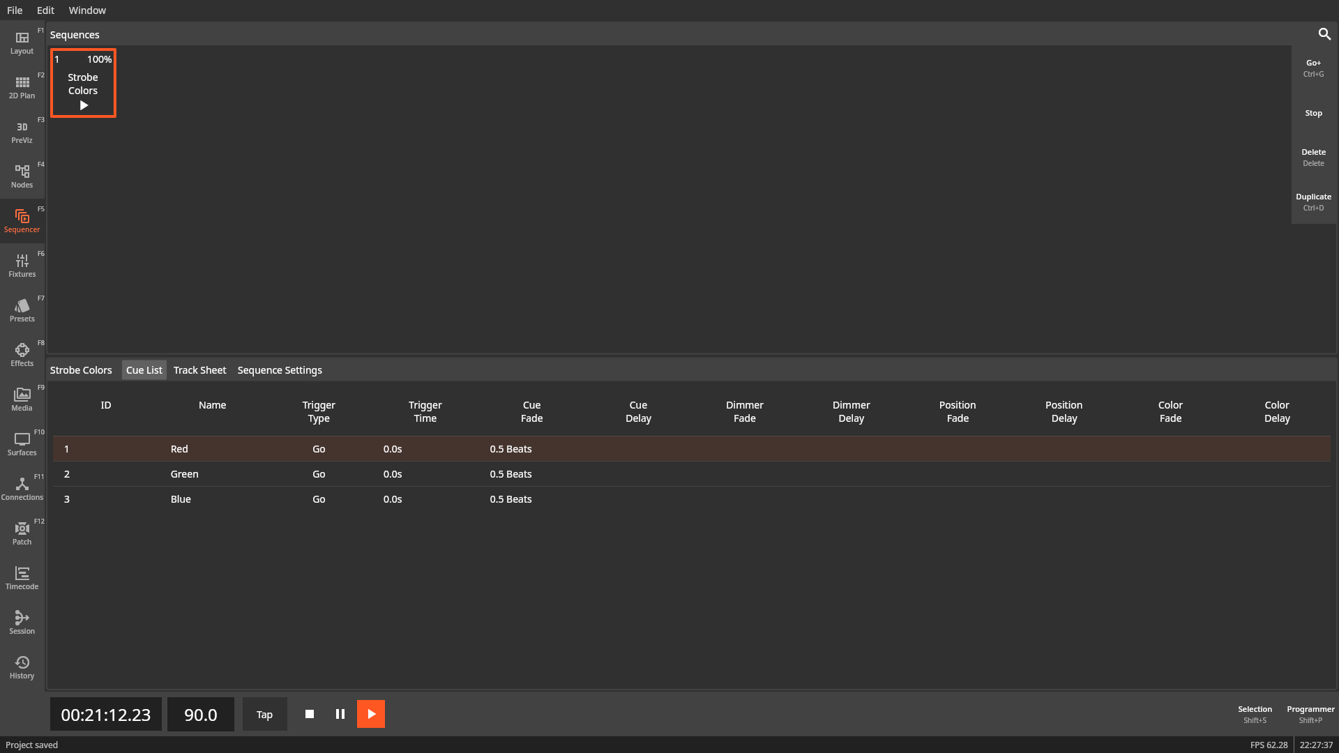 Sequencer Cue List