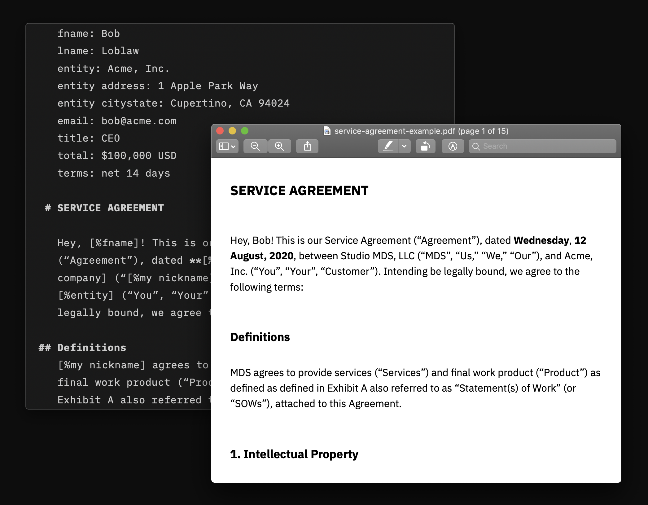 markdown and pdf screenshot