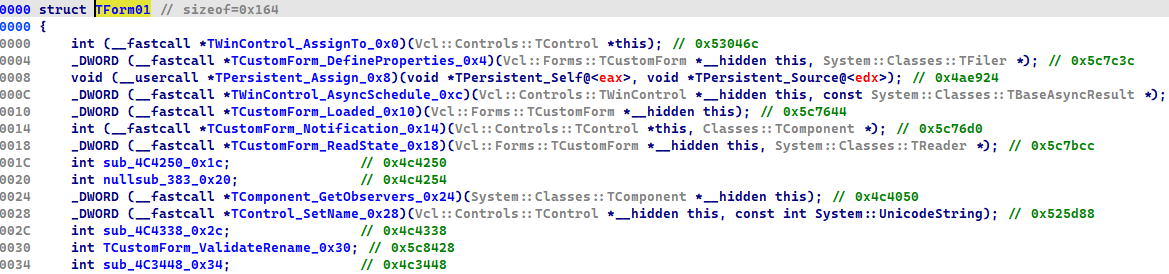 VMT table in IDA Structure