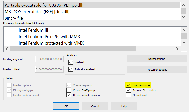 Loading a file in IDA Pro GUI.