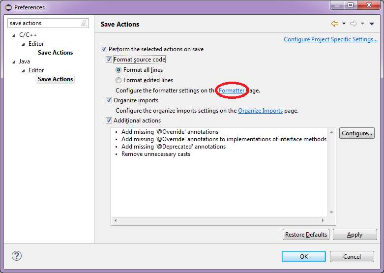 configuring save actions