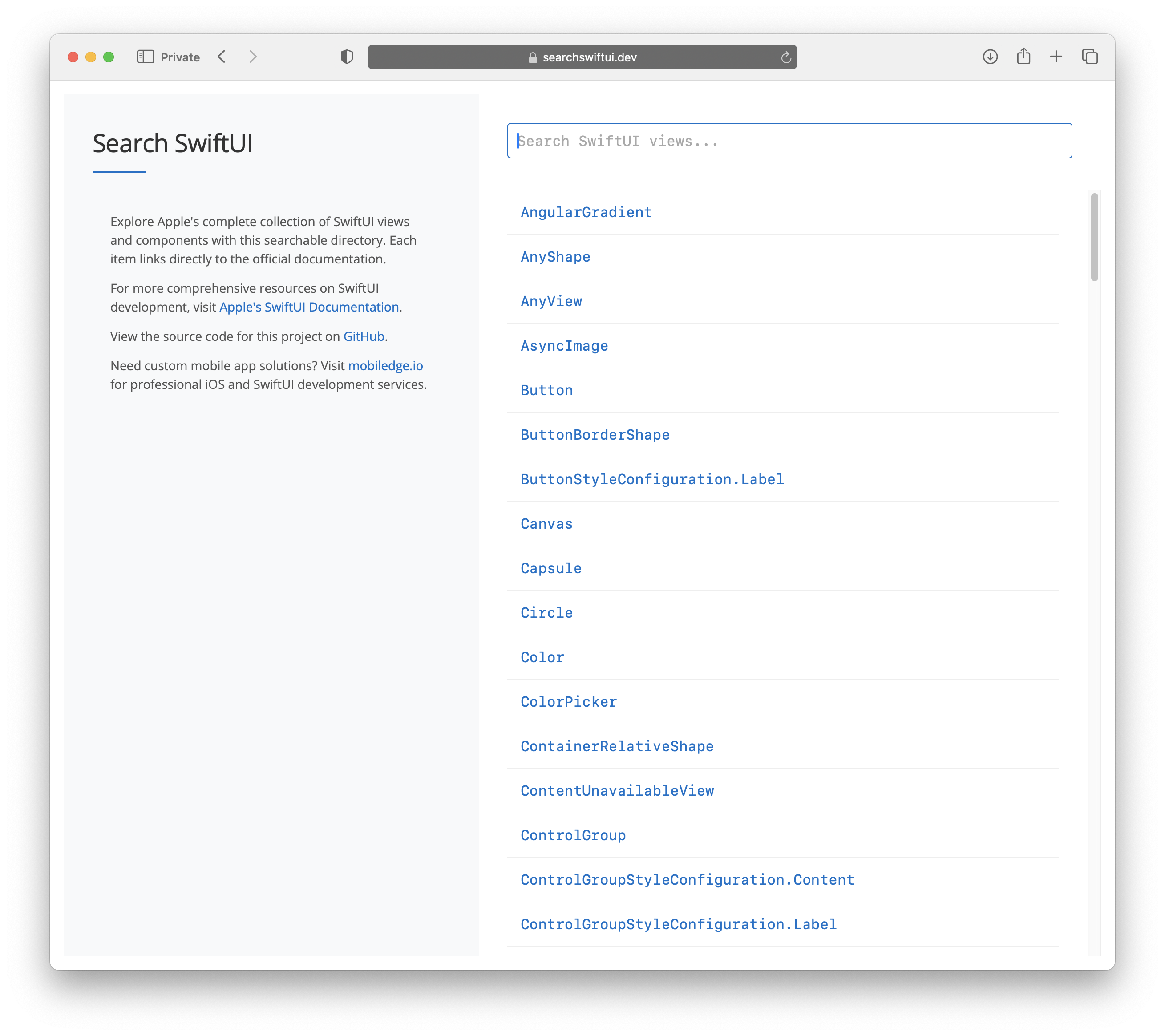 SwiftUI Views Directory Screenshot