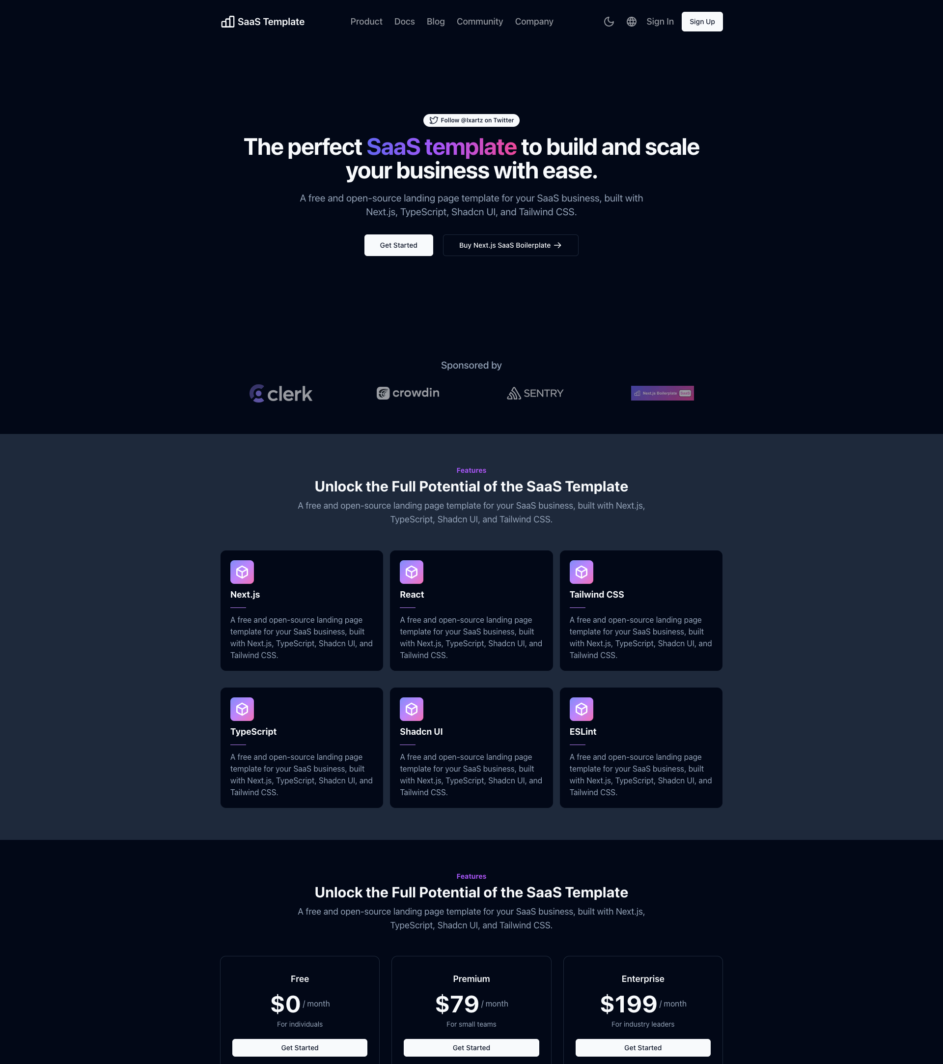 Next.js Boilerplate SaaS Landing Page Dark Mode