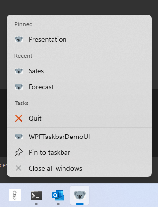 Taskbar jump-lists