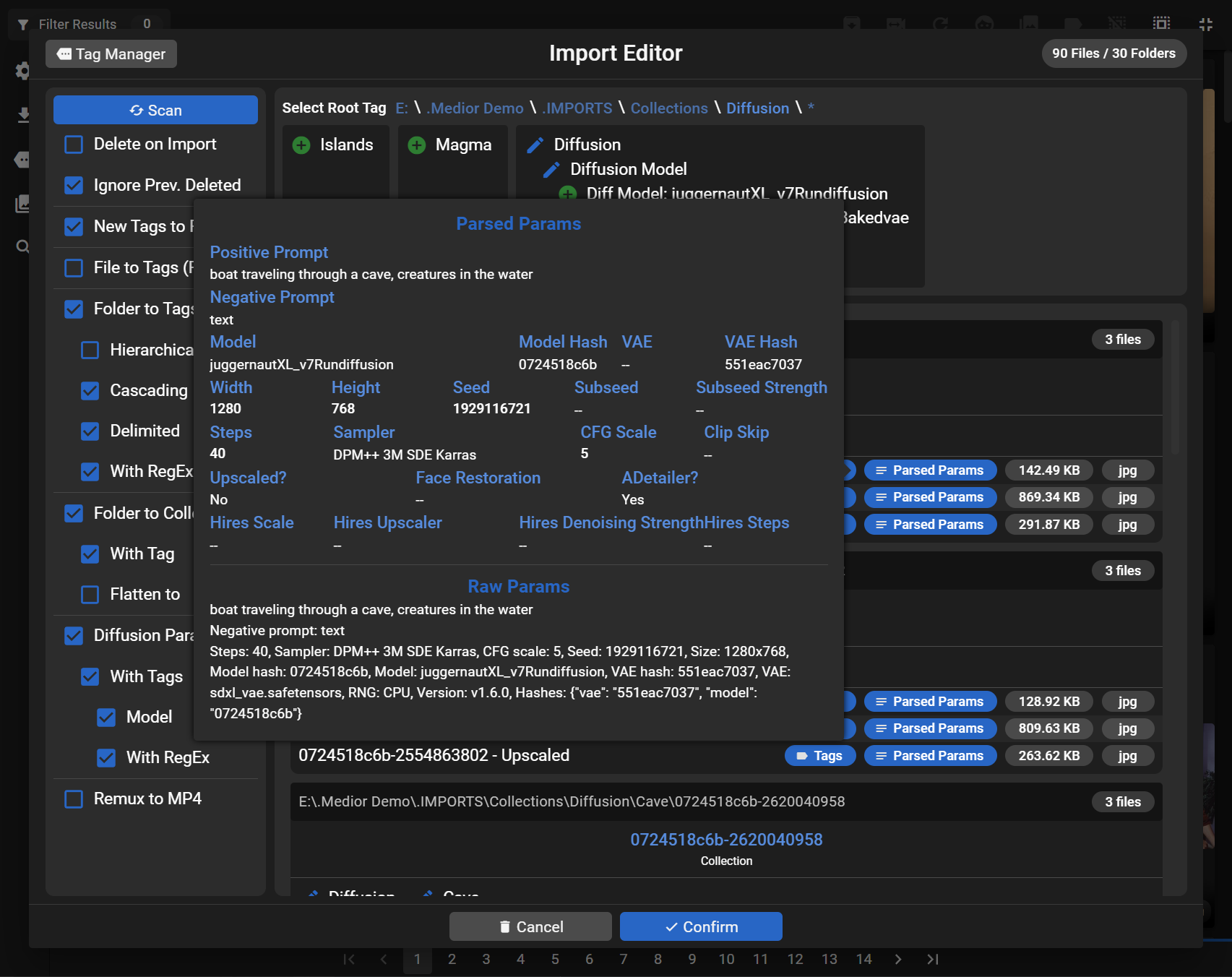 Import Editor with Diff Parameters