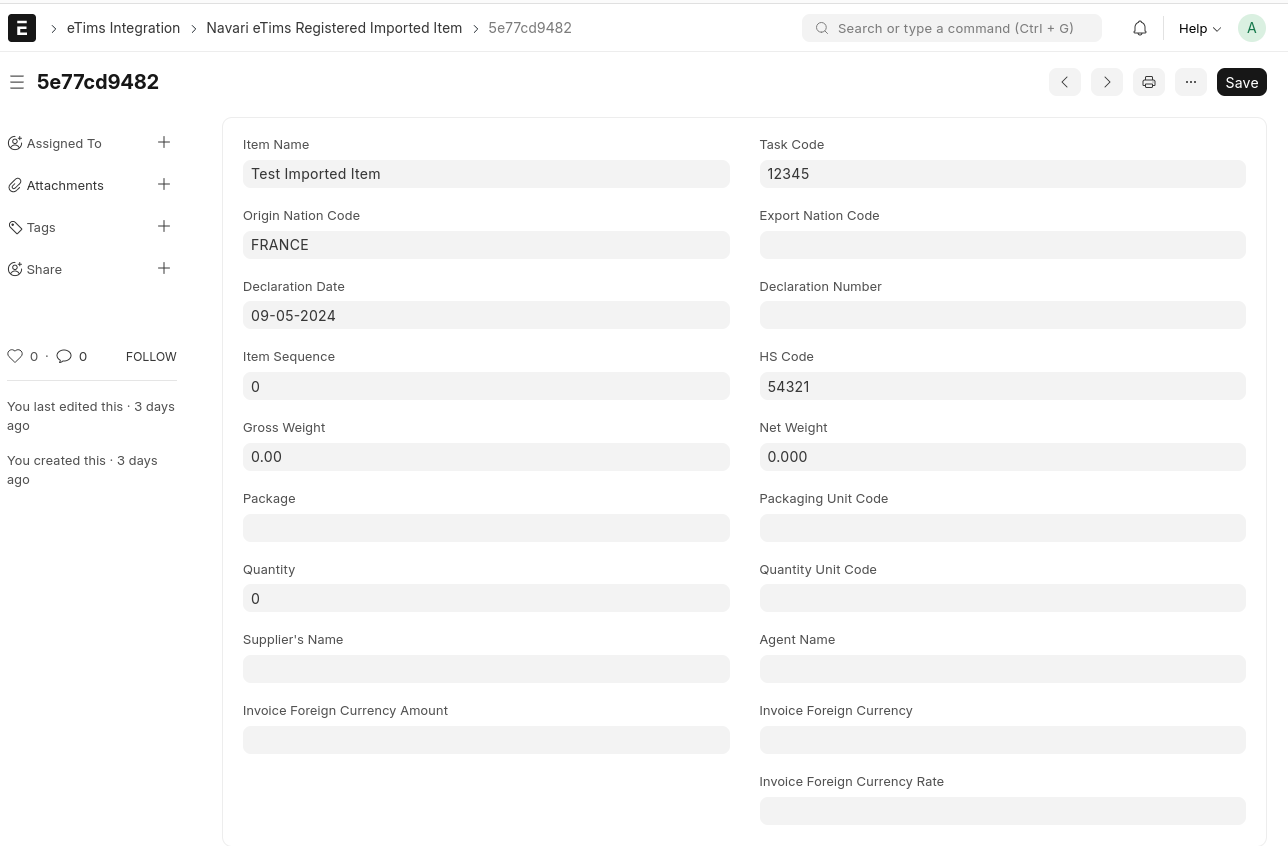 imported item record view