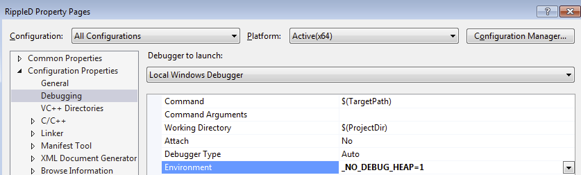 Visual Studio 2013 No Debug Heap Prop Page