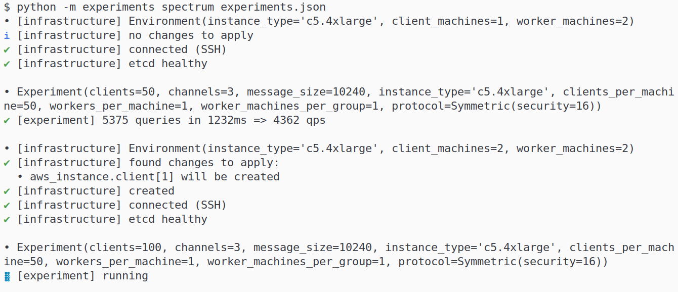 Experiment script output