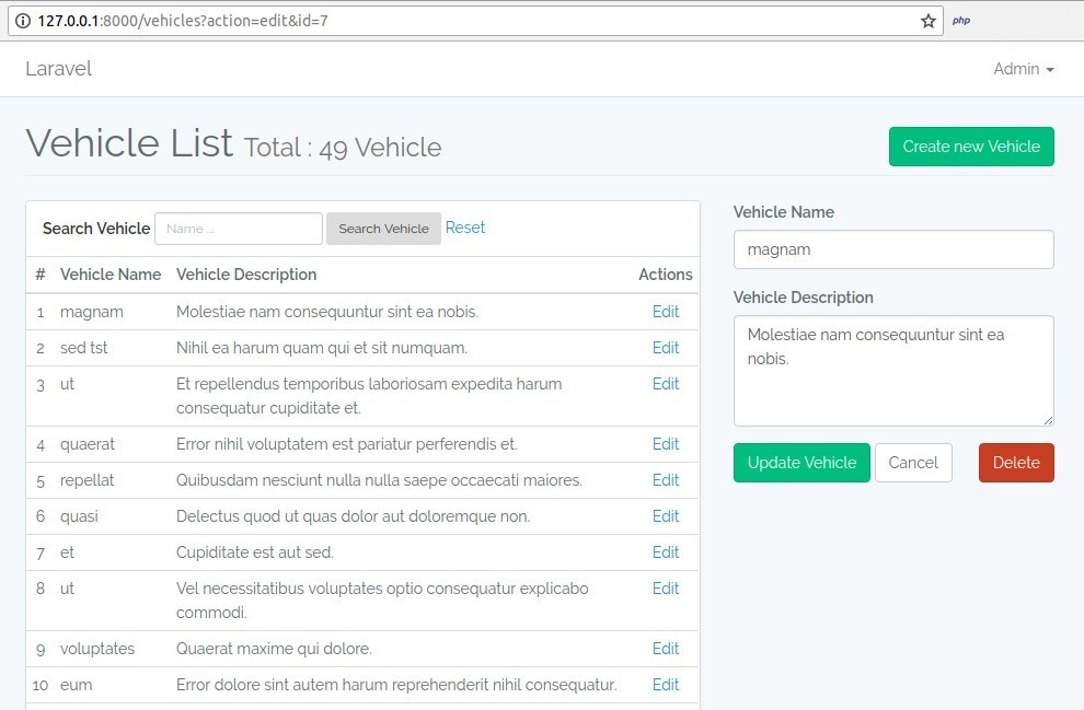 Generated CRUD page by Simple CRUD Generator