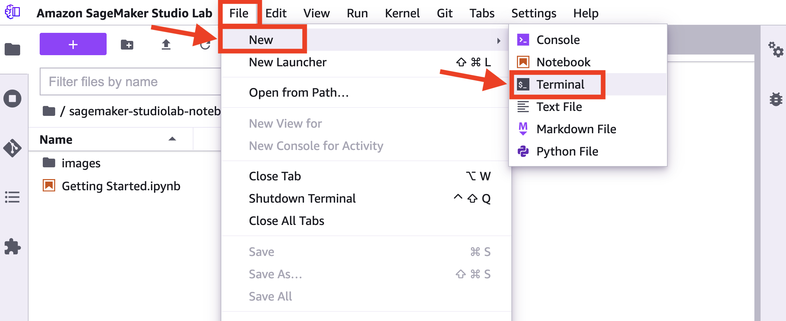 Amazon SageMaker Studio Lab - New Terminal