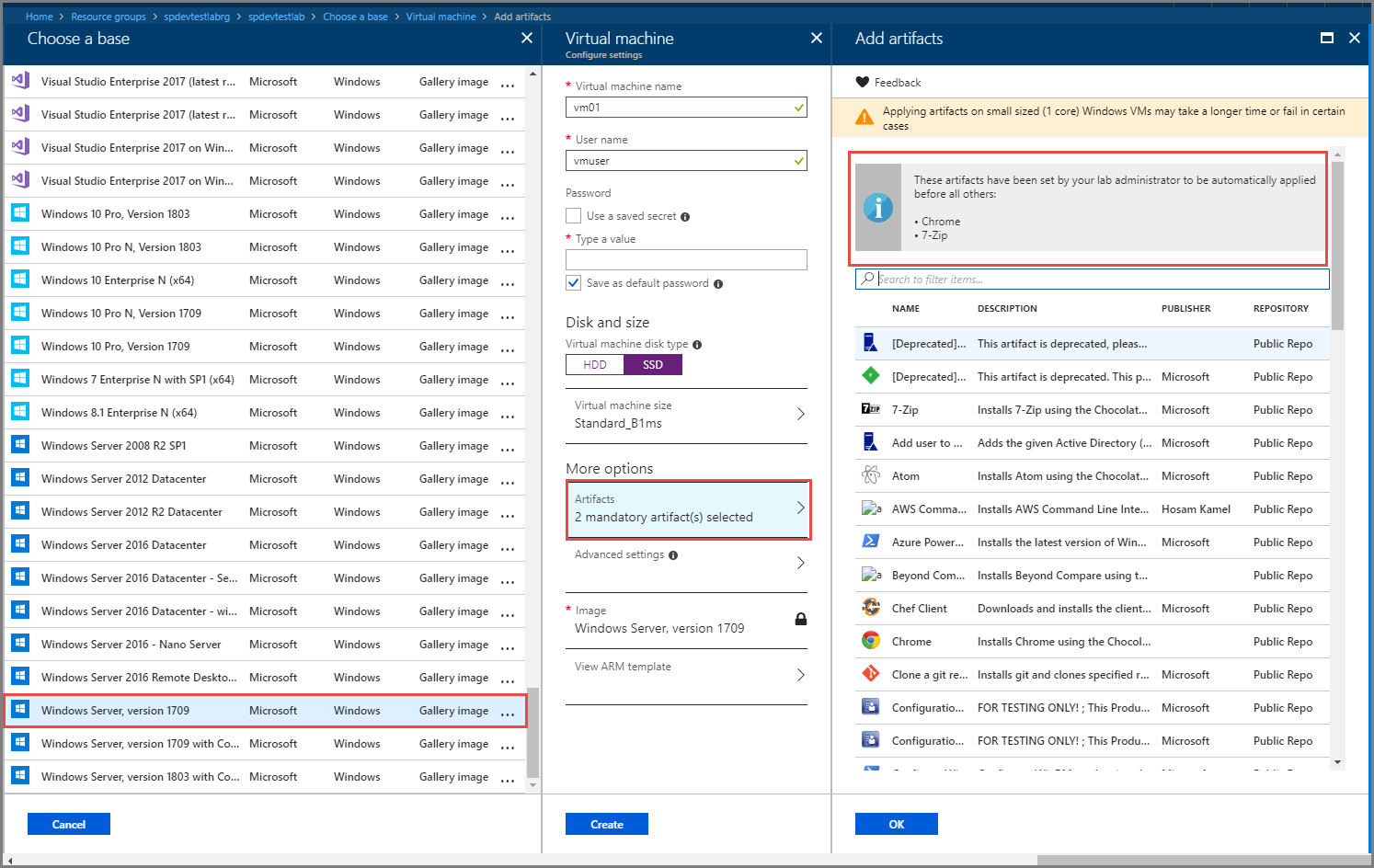 Create a VM - mandatory artifacts