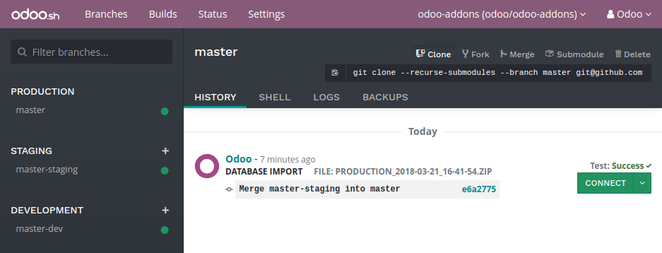 odoo.sh connect Capture