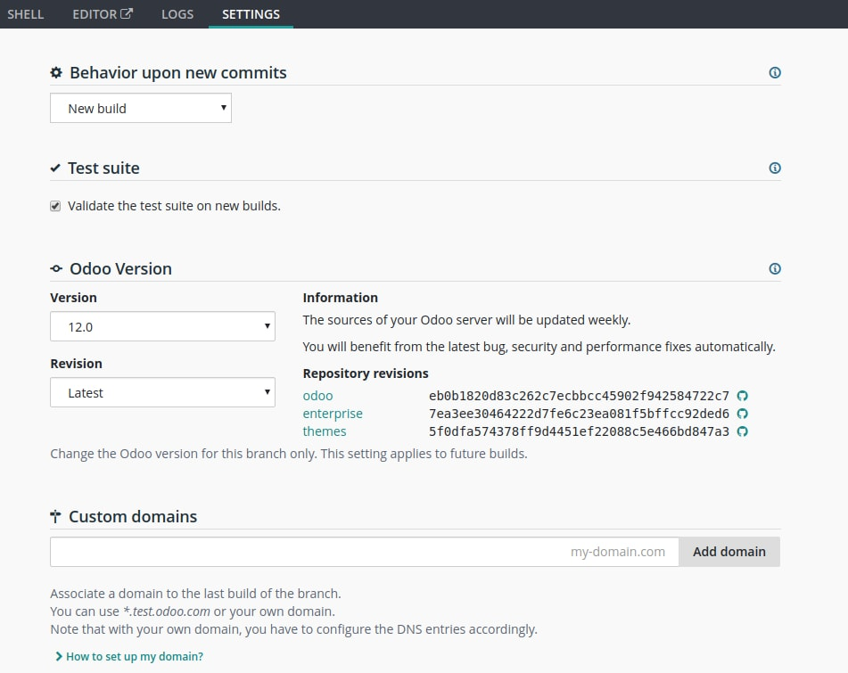 odoo.sh domains Capture