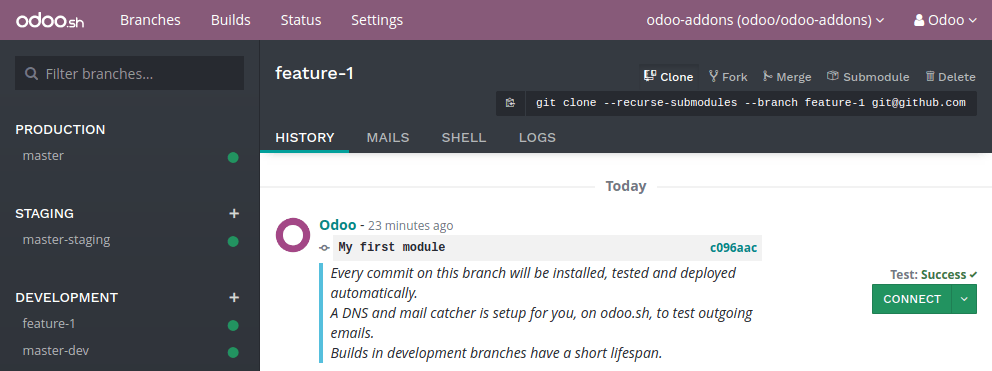 odoo.sh testing Capture