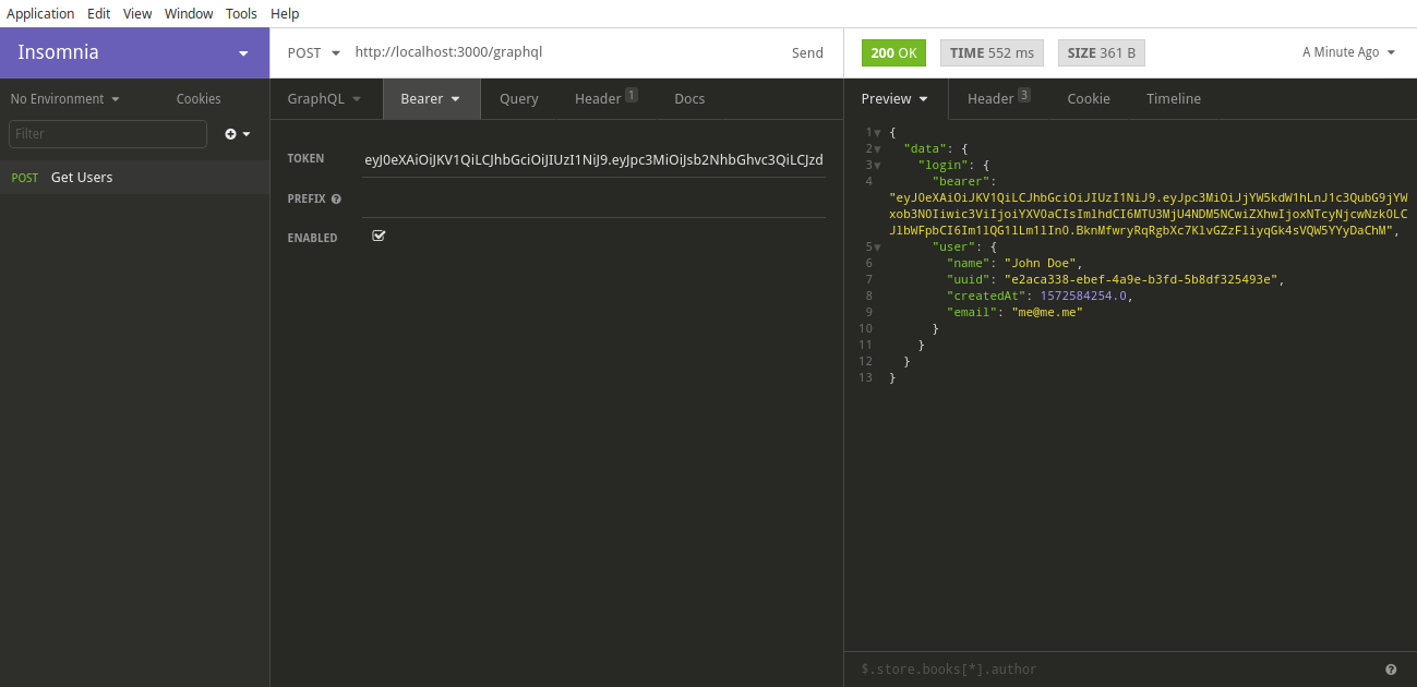 Set JWT Token with Insomnia