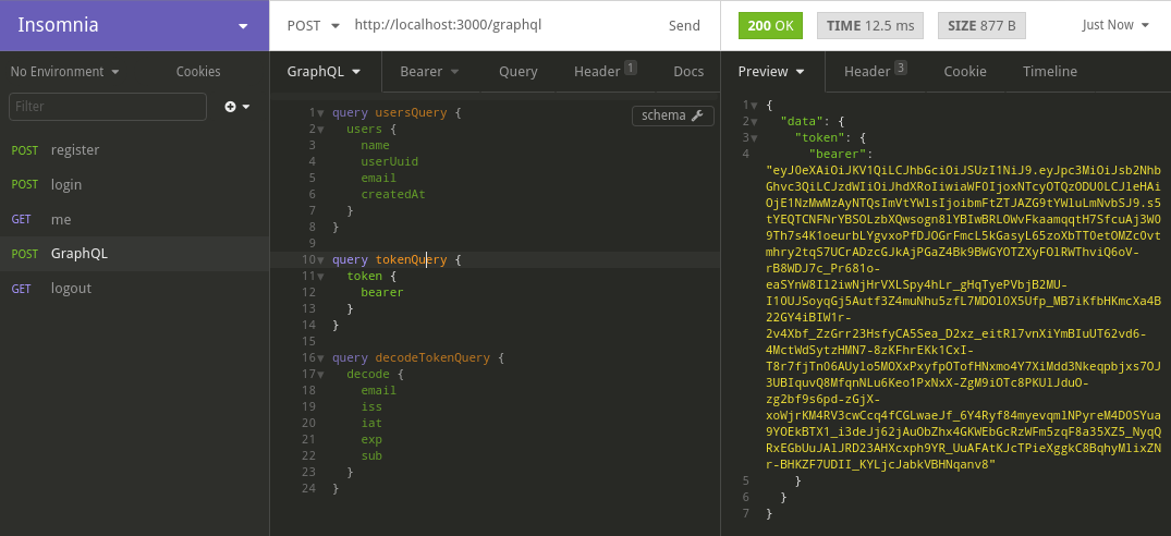 Get JWT by GraphQL with Insomnia
