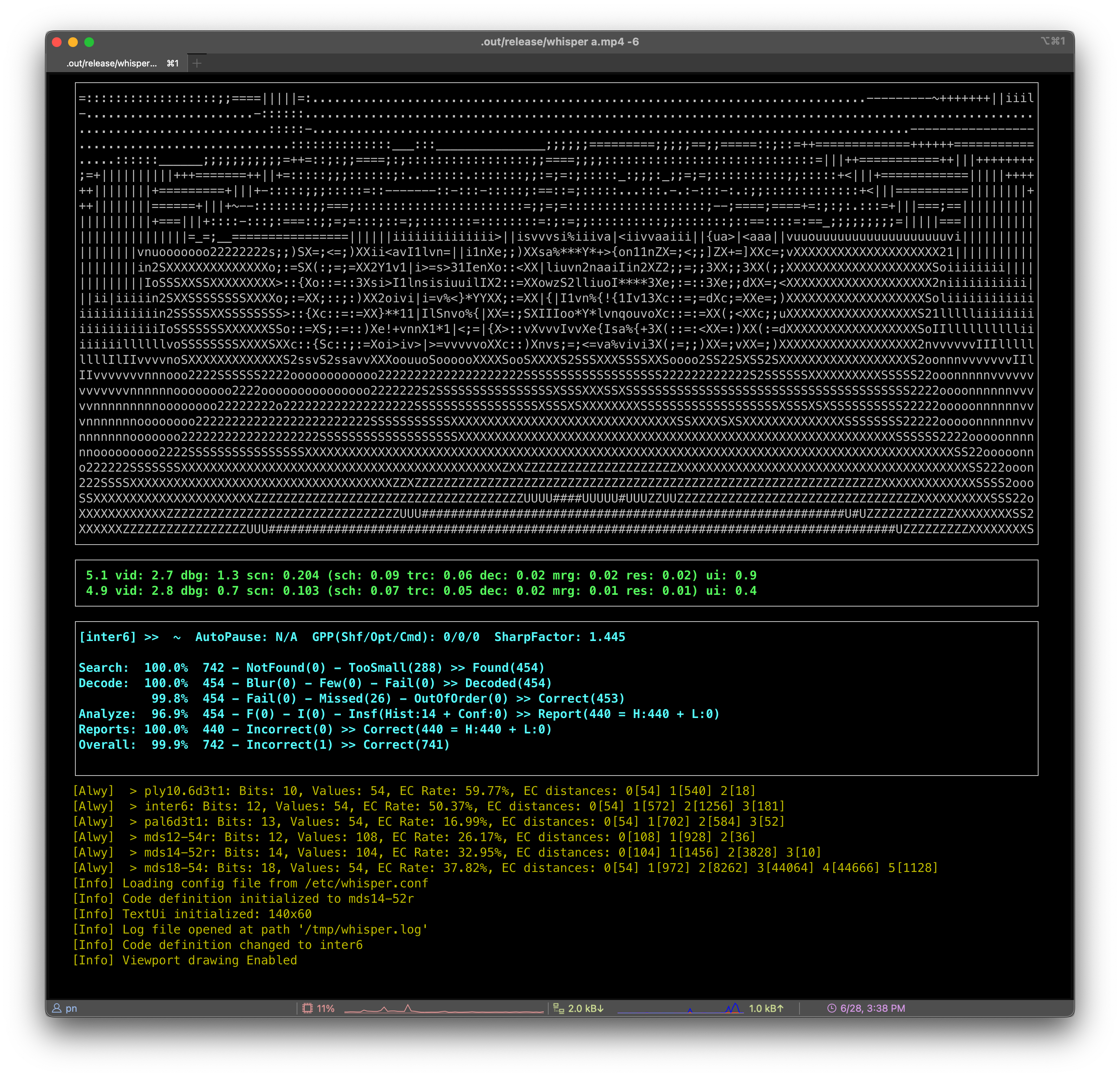 A text-based console app with an image of a deck of cards printed using alphanumeric characters. Statistics appear below this text-based viewport.