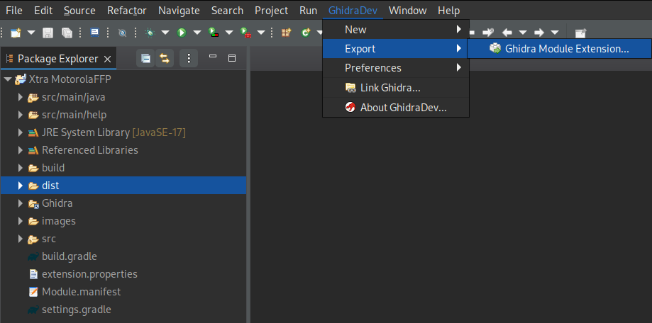 Run / Export / Ghidra Module Extension...