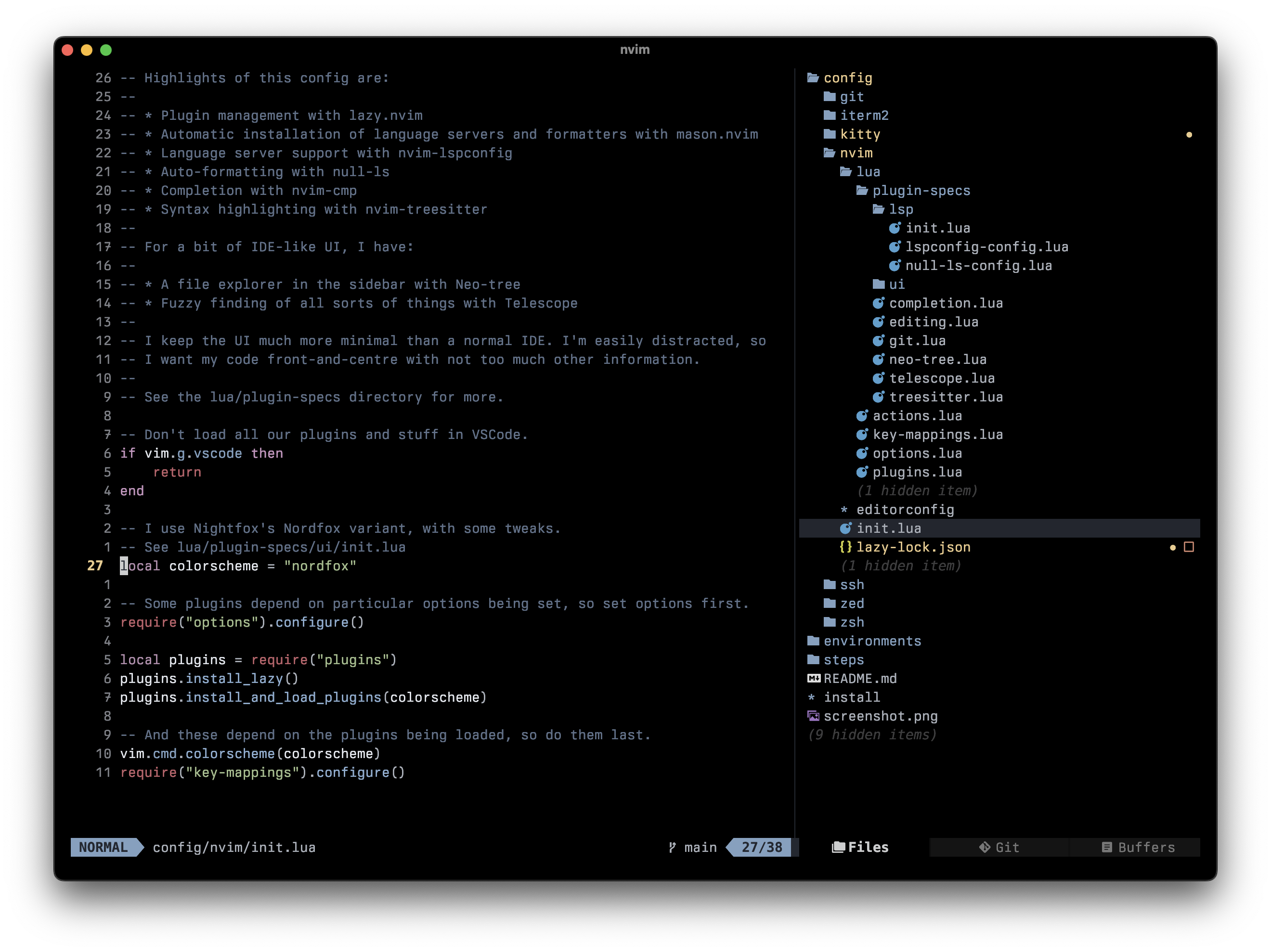 Screenshot with my Kitty and Neovim config